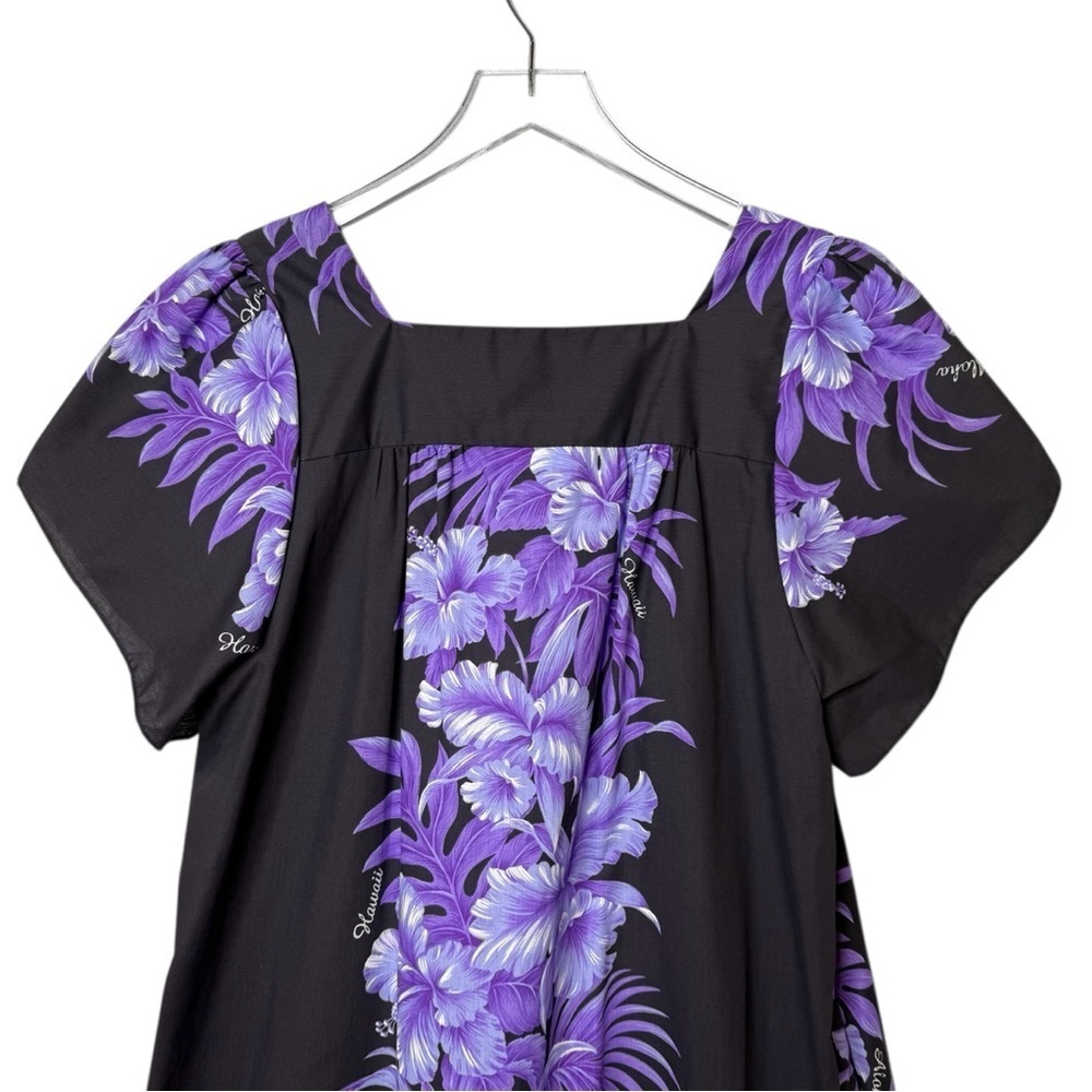 Vintage Jade Fashions Hawaiian Purple Floral Cotton Midi Sweetheart Dress Sz L - Picture 12 of 13
